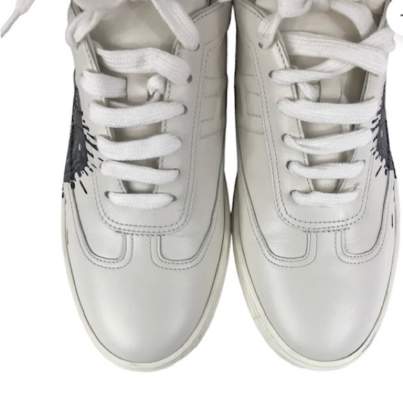 Authentic HERMES Swift Printed Peinture Quicker Sneakers White Black 38 shoes - Picture 10 of 13